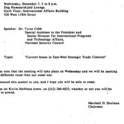 Announcements, 1988-11-09. ...