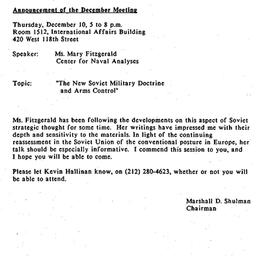 Announcements, 1987-11-12. ...
