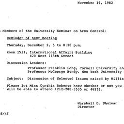 Announcements, 1982-11-19. ...