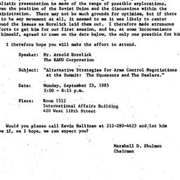 Announcements, 1985-09-05. ...