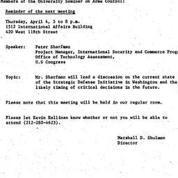 Announcements, 1985-03-22. ...