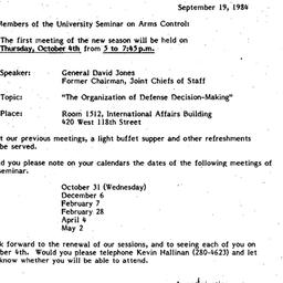 Announcements, 1984-09-19. ...