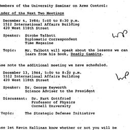 Announcements, 1984-11-05. ...