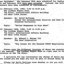 Announcements, 1985-01-15. ...