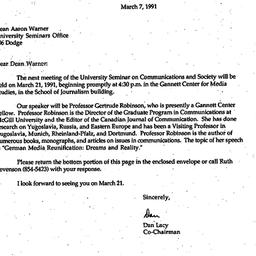 Announcements, 1991-03-07. ...