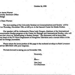 Announcements, 1990-10-26. ...