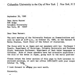 Announcements, 1986-09-30. ...
