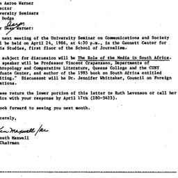 Announcements, 1986-03-20. ...