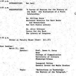 Announcements, 1985-02-21. ...
