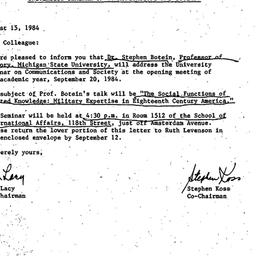 Announcements, 1985-08-15. ...