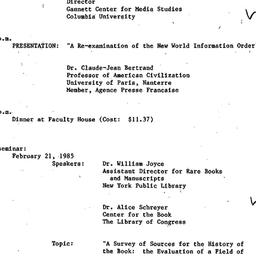 Announcements, 1985-01-24. ...