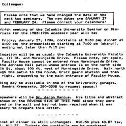 Announcements, 1984-01-09. ...