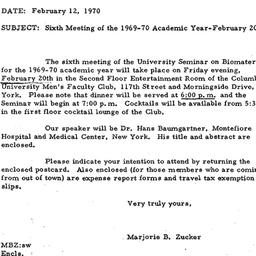 Announcements, 1970-02-12. ...
