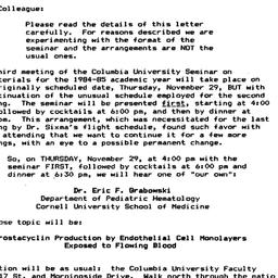 Announcements, 1984-11-09. ...
