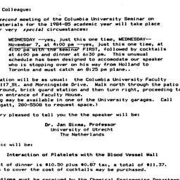 Announcements, 1984-10-16. ...
