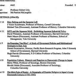 Schedules, Modern East Asia...
