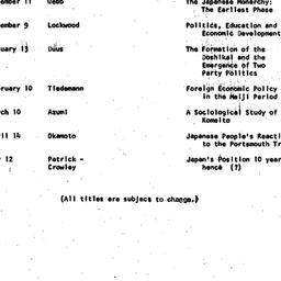 Schedules, Modern East Asia...