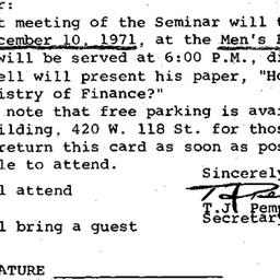 Announcements, 1971-12-10. ...