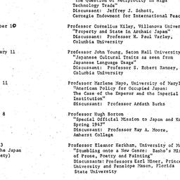 Schedules, Modern East Asia...