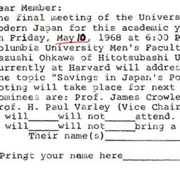 Announcements, 1968-05-10. ...