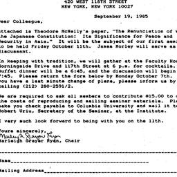 Announcements, 1985-09-19. ...