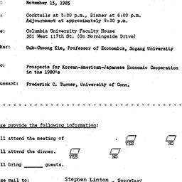 Announcements, 1985-11-15. ...