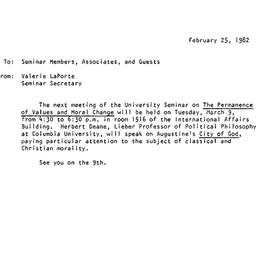 Announcements, 1982-03-09. ...