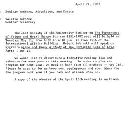 Announcements, 1982-05-11. ...