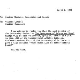 Announcements, 1981-04-14. ...