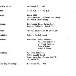 Minutes, 1982-11-09. The Pe...