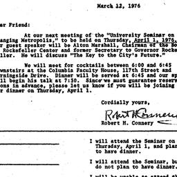 Announcements, 1976-03-12. ...