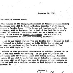 Announcements, 1989-11-14. ...
