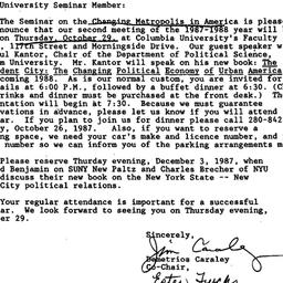 Announcements, 1987-09-30. ...