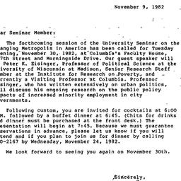Announcements, 1982-11-09. ...