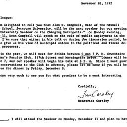 Announcements, 1972-11-28. ...