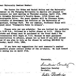 Announcements, 1986-03-20. ...