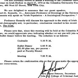 Announcements, Irish Studie...