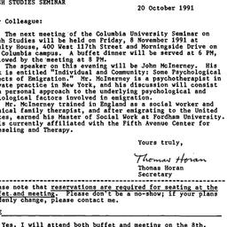 Announcements, 1991-10-20. ...
