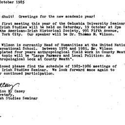 Announcements, 1985-10-10. ...