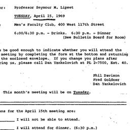 Announcements, 1969-04-15. ...