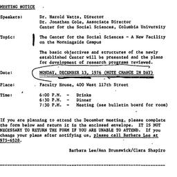 Announcements, 1976-12-13. ...