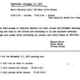 Announcements, 1971-11-17. ...