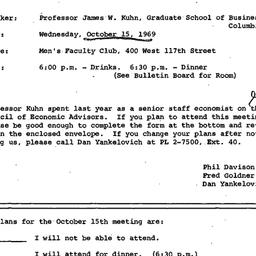 Announcements, 1969-10-15. ...