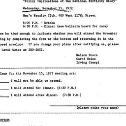 Announcements, 1972-11-15. ...