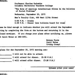 Announcements, 1972-09-20. ...