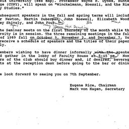 Announcements, 1989-09-07. ...