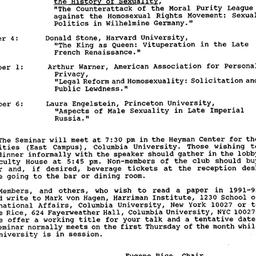 Schedules, Homosexualities,...