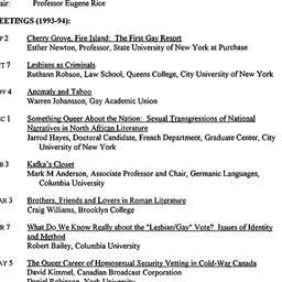 Schedules, Homosexualities,...