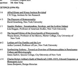 Schedules, Homosexualities,...