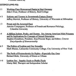 Schedules, Homosexualities,...